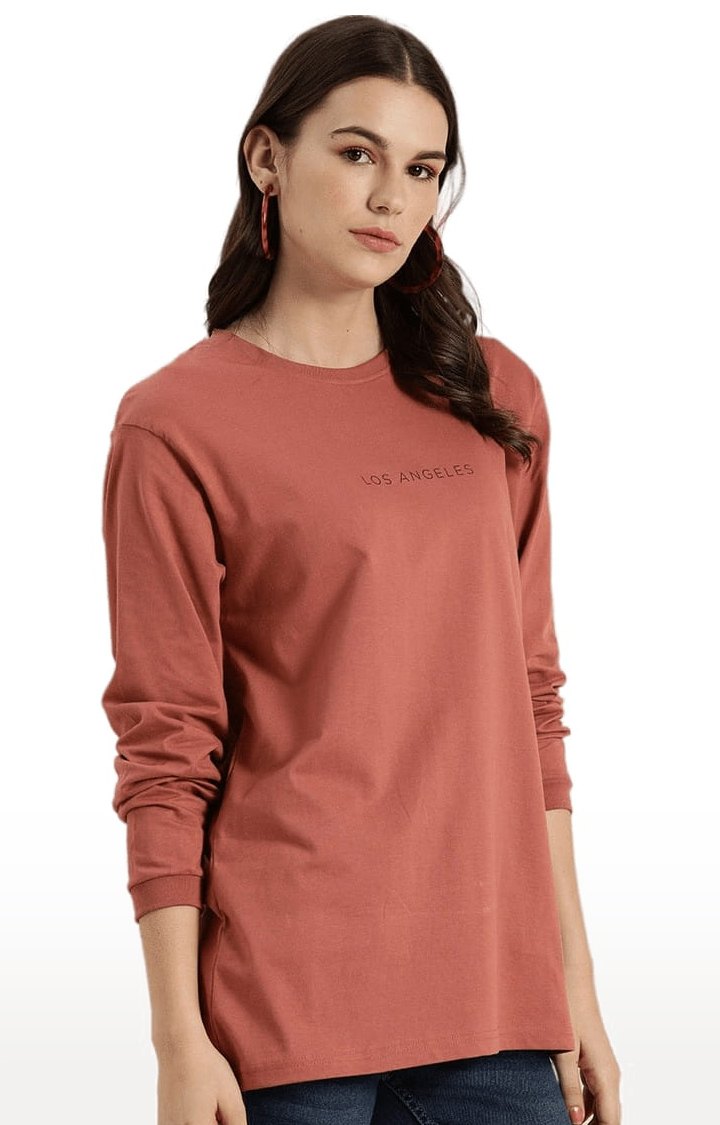 Women's Pink Cotton Solid T-Shirts