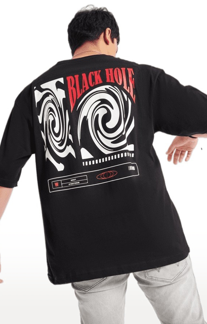 Weezy Streetwear | Men's Black Hole Black Graphics  Oversized T-Shirt