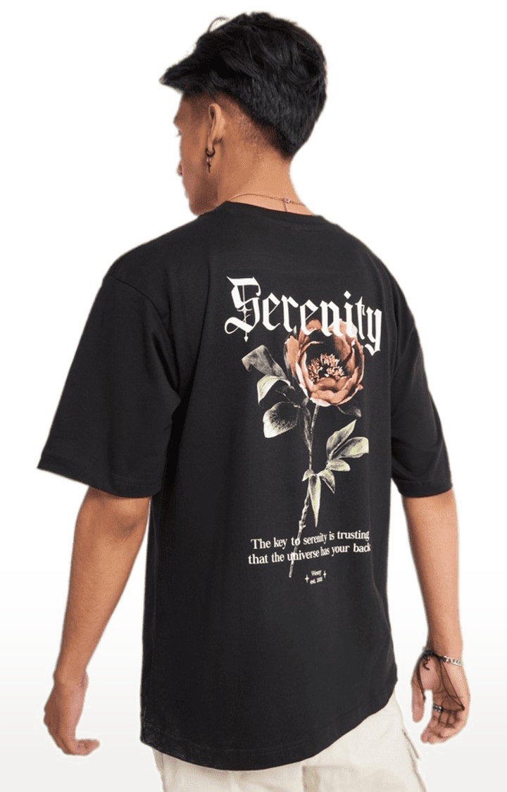 Weezy Streetwear | Men's Serenity Black Graphics  Oversized T-Shirt