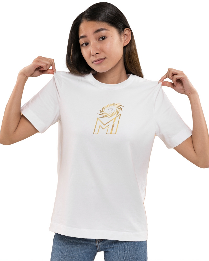 Dudeme | MI: Official Gold Logo Printed Round Neck Women's T-Shirt (White)