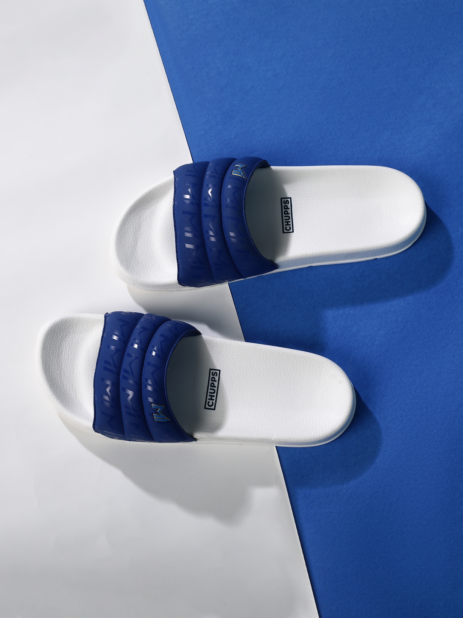 Men's White & Blue Mi: Official Slider Flip Flops