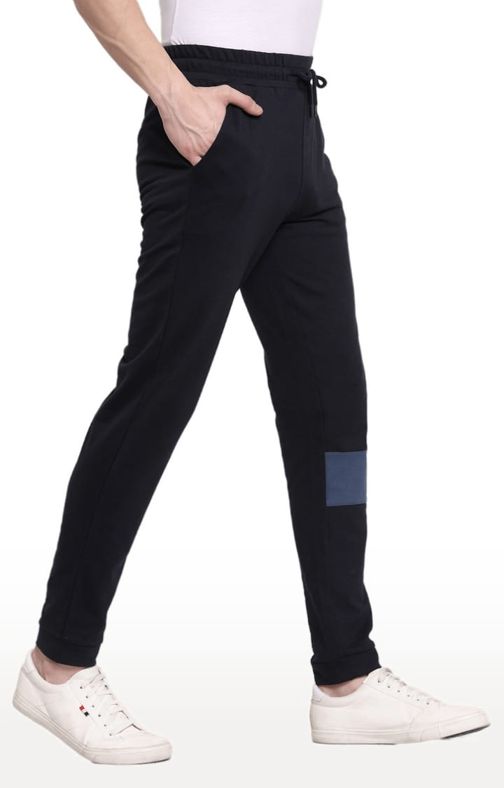 Men's Navy Blue Cotton Solid Casual Joggers