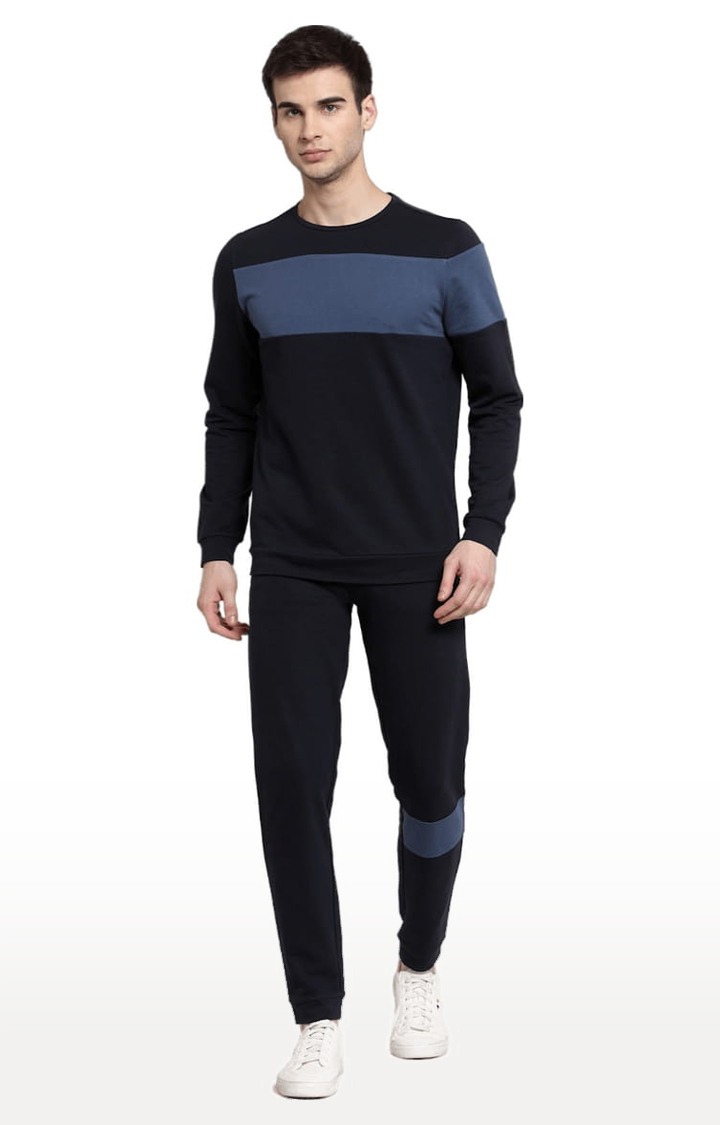 Men's Navy Blue Cotton Solid Casual Joggers