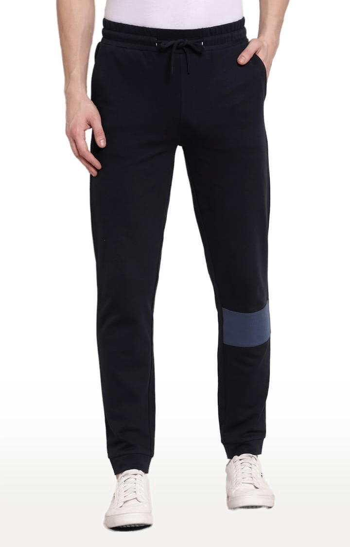 Men's Navy Blue Cotton Solid Casual Joggers