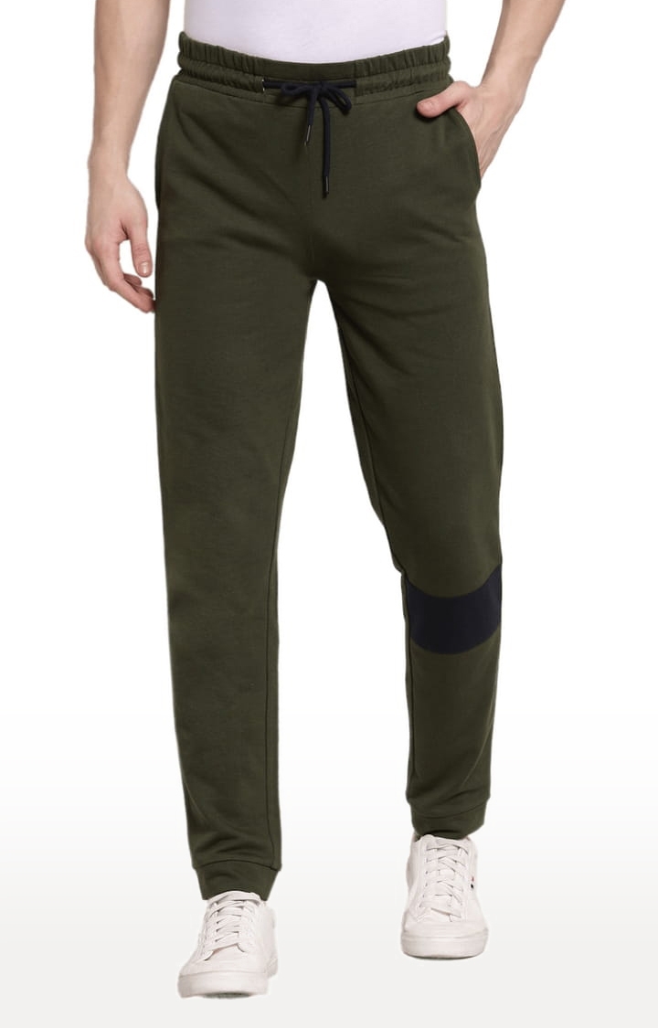 YOONOY | Men's Olive Green Cotton Solid Casual Joggers