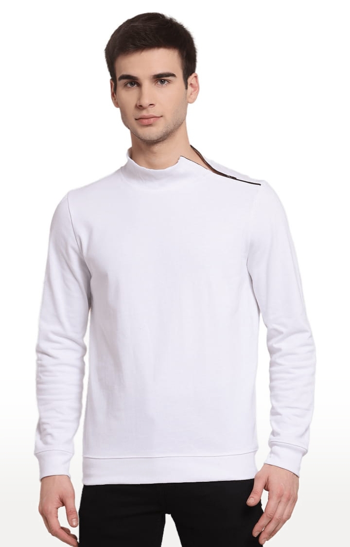 YOONOY | Men's White Cotton Solid Sweatshirts
