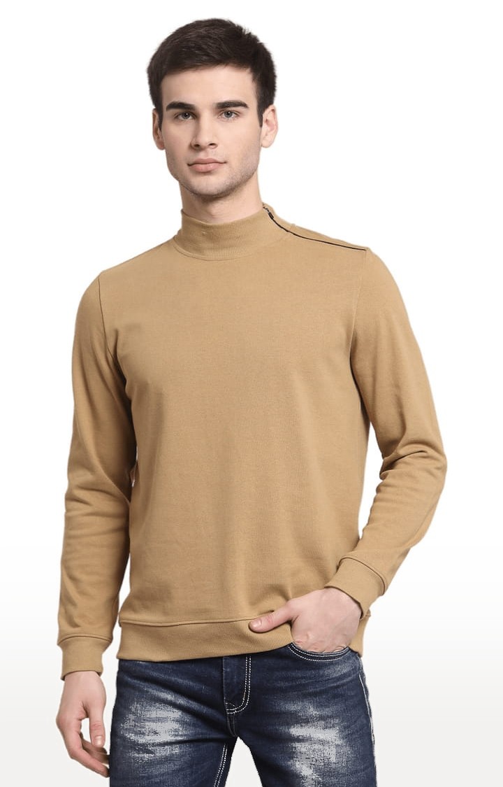 Men's Khaki Cotton Solid Sweatshirts