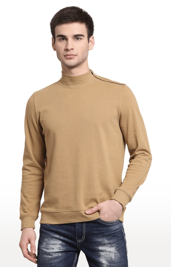 YOONOY | Men's Khaki Cotton Solid Sweatshirts