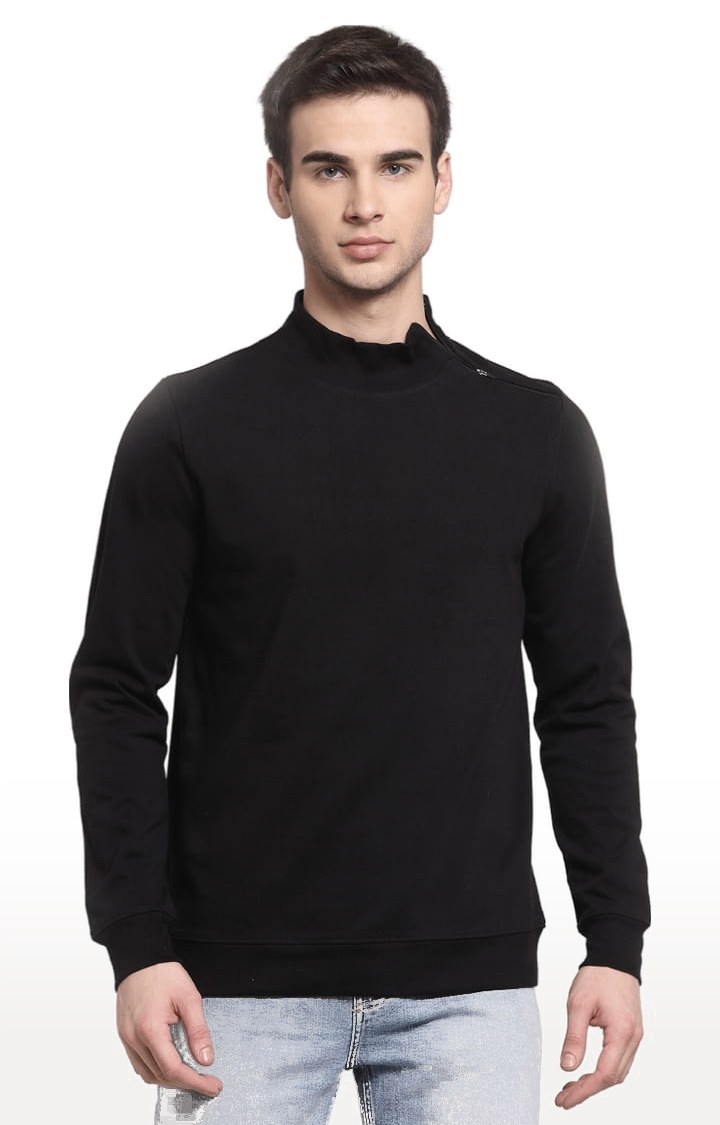 YOONOY | Men's Black Cotton Solid Sweatshirts