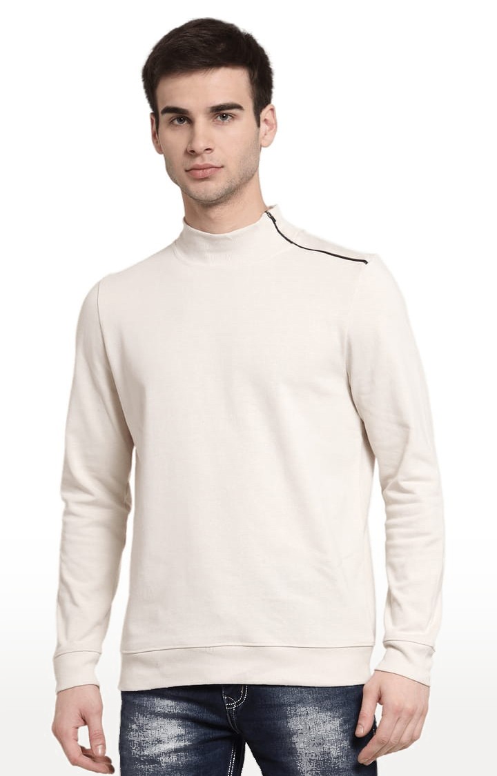 Men's Beige Cotton Solid Sweatshirts