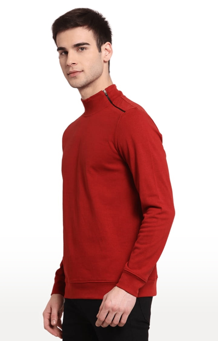 Men's Red Cotton Solid Sweatshirts