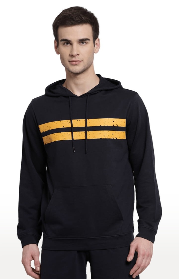 Men's Black Cotton Printed Hoodie