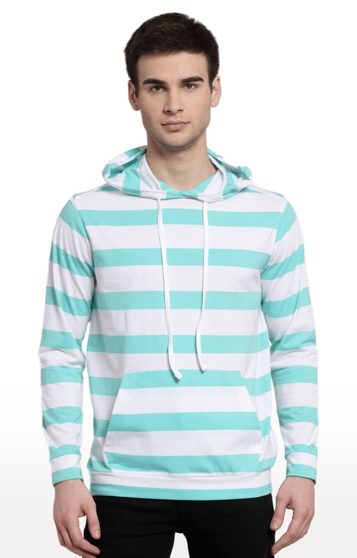 Men's White Cotton Striped Hoodie