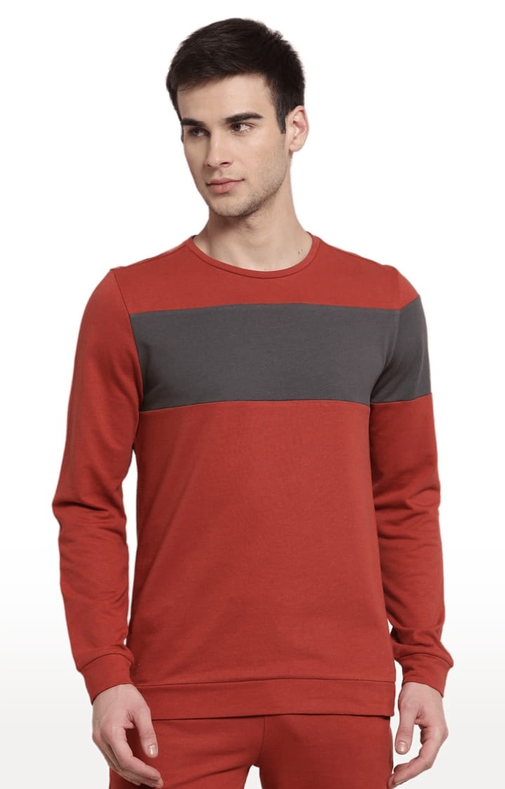 Men's Orange & Grey Cotton Colourblock Sweatshirts