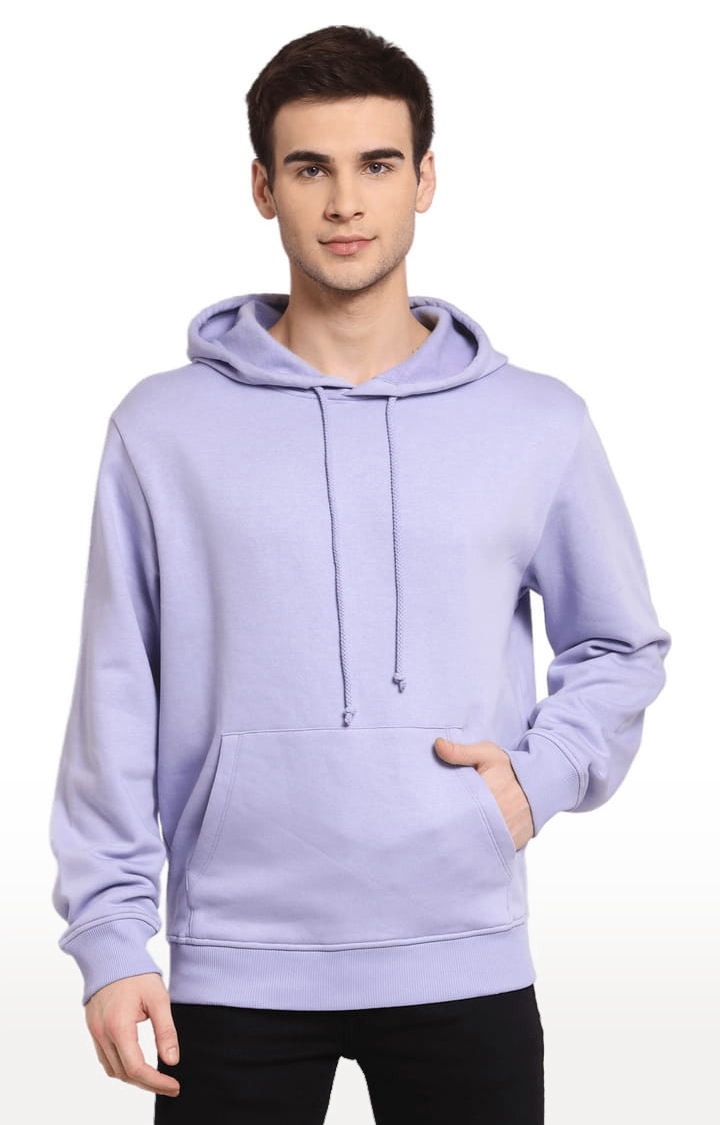 Men's Lavender Cotton Solid Hoodie