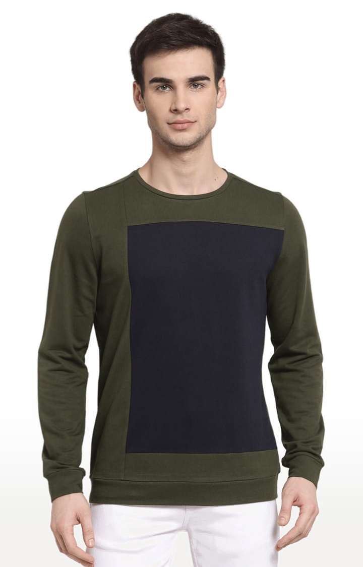 Men's Olive Green Cotton Colourblock Sweatshirts