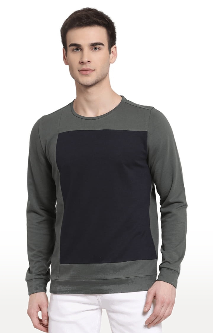 YOONOY | Men's Green & Black Cotton Colourblock Sweatshirts