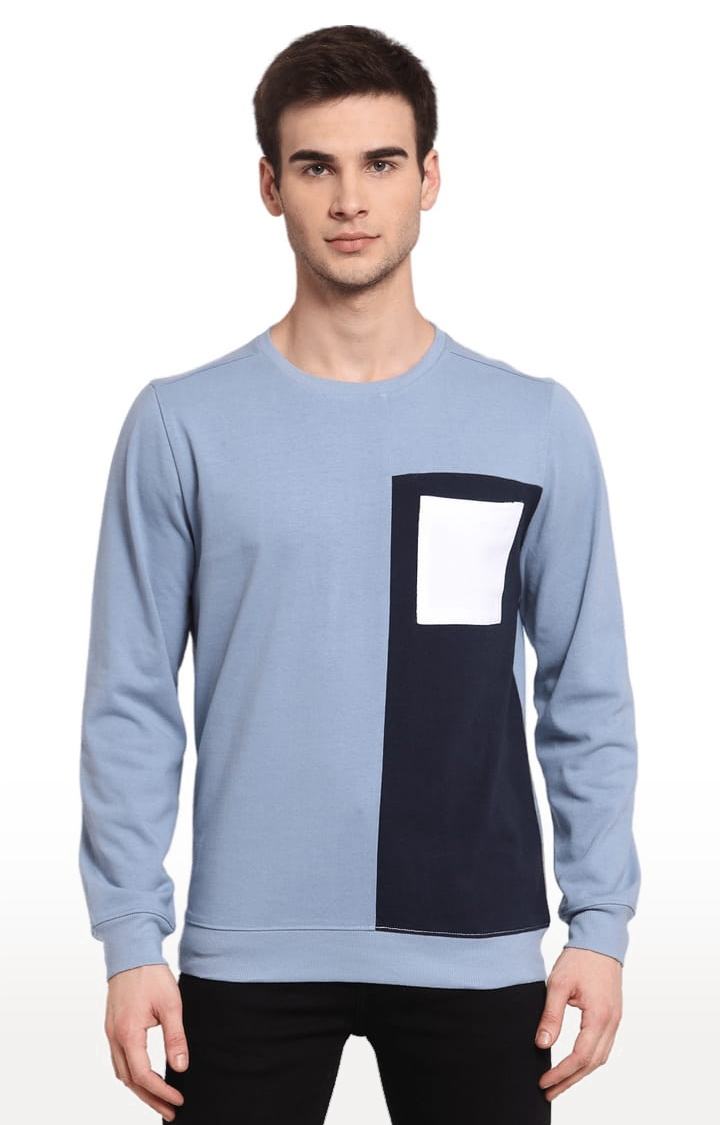 Men's Blue & Black Cotton Colourblock Sweatshirts