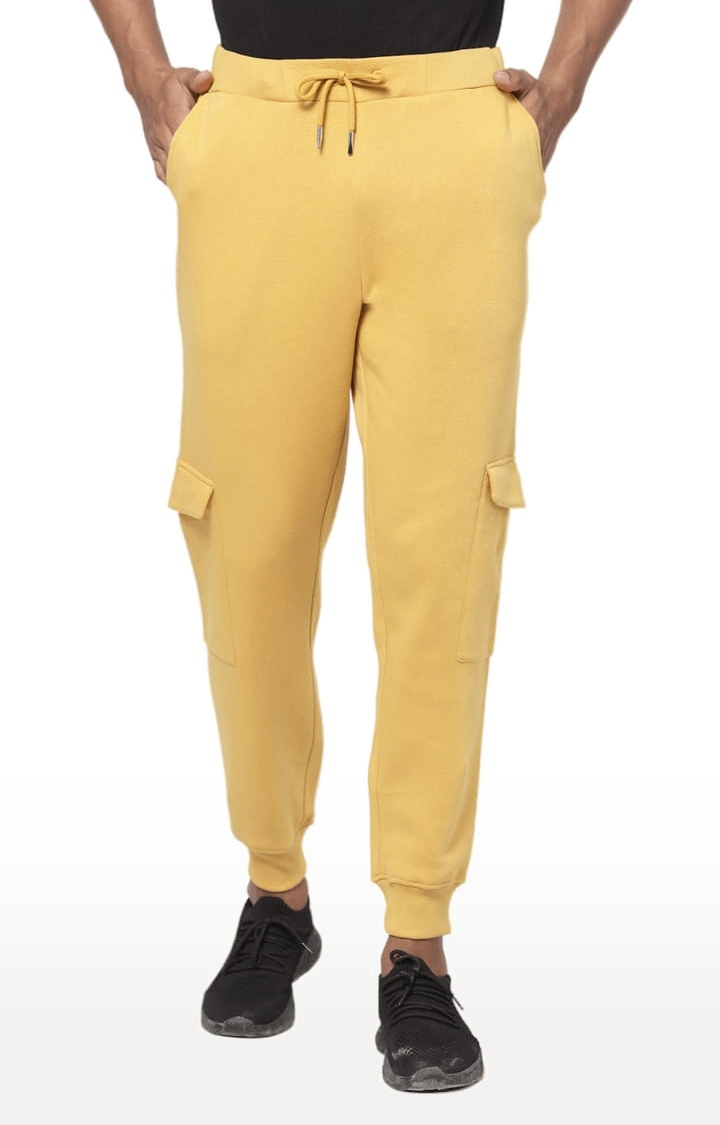 YOONOY | Men's Mustard Cotton Blend Solid Casual Joggers
