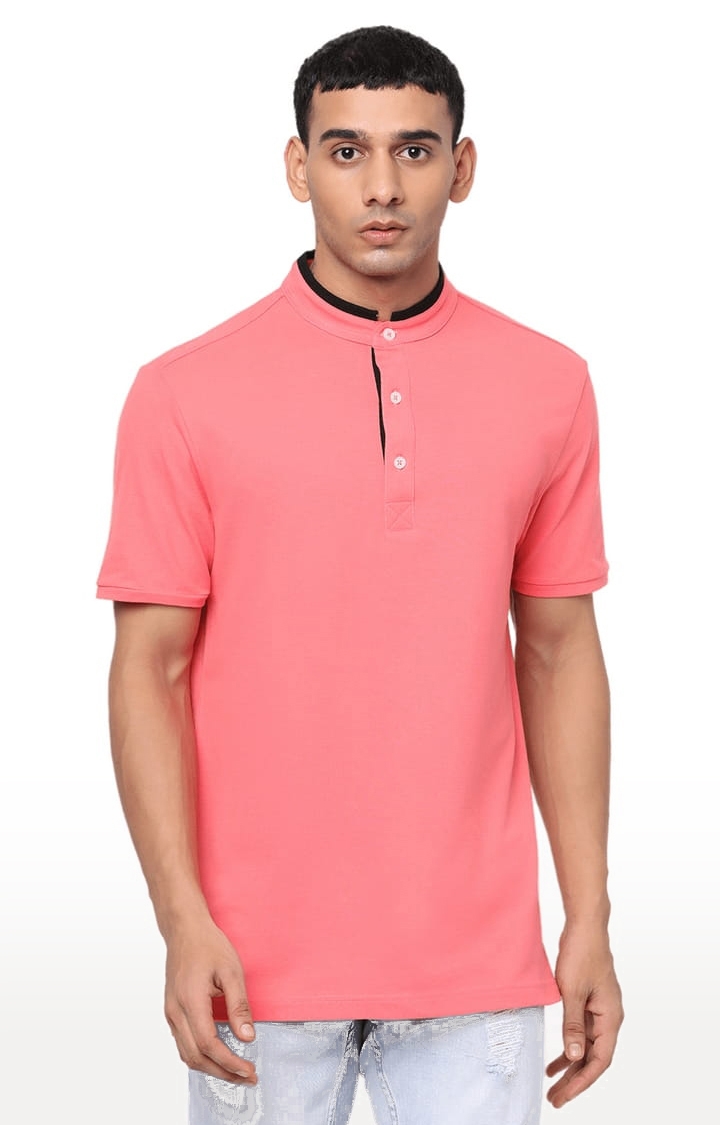 YOONOY | Men's Peach Cotton Solid Regular T-Shirt