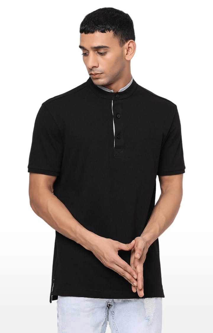 YOONOY | Men's Black Cotton Solid Regular T-Shirt