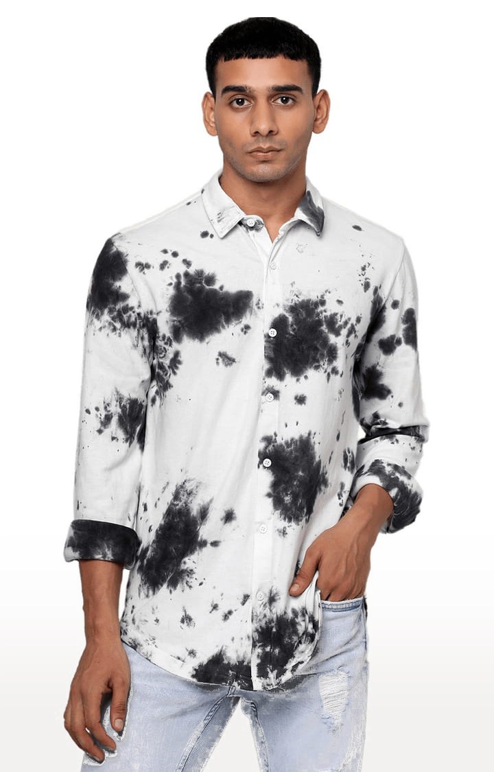 YOONOY | Men's White Cotton Tie Dye Casual Shirt