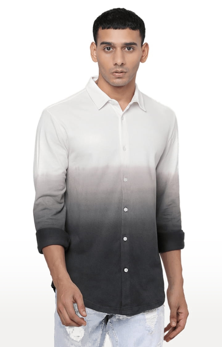 YOONOY | Men's White & Black Cotton Colourblock Casual Shirt