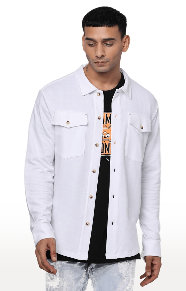 YOONOY | Men's White Cotton Solid Casual Shirt