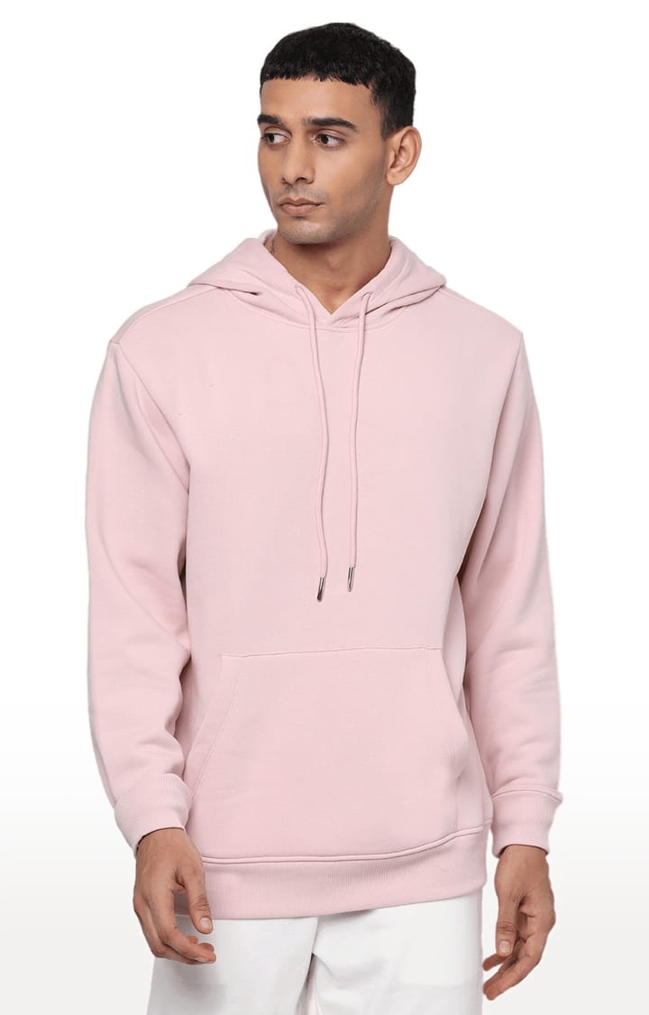 Men's Pink Cotton Solid Hoodie