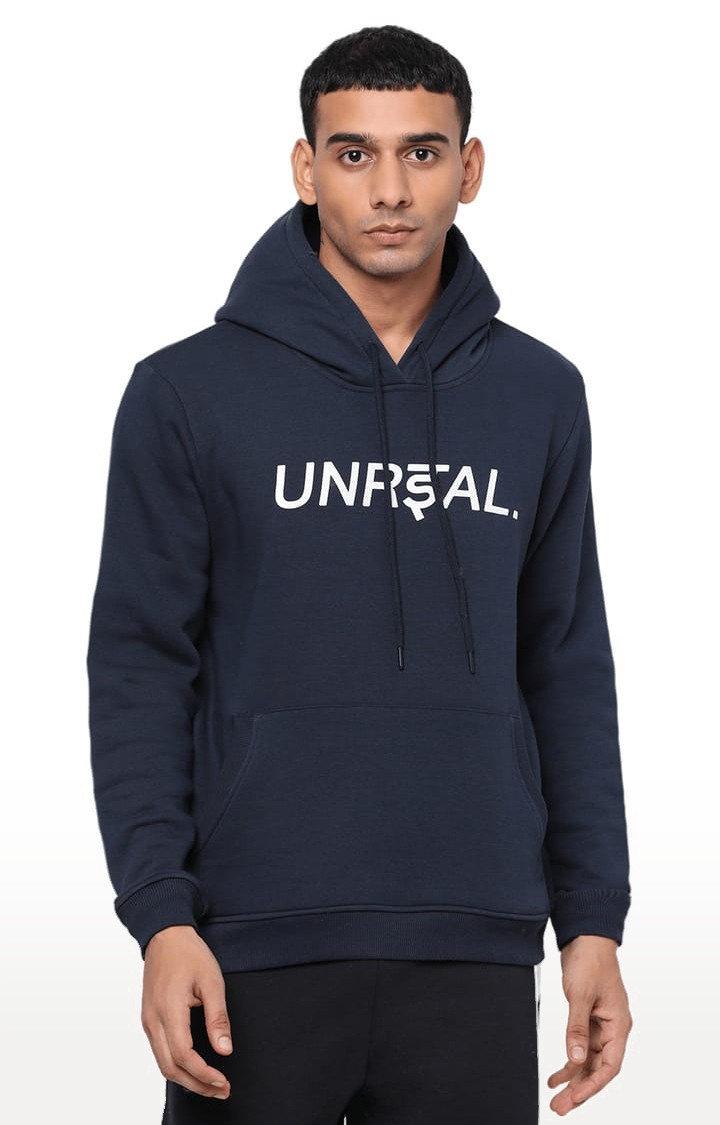 Men's Navy Cotton Typographic Hoodie