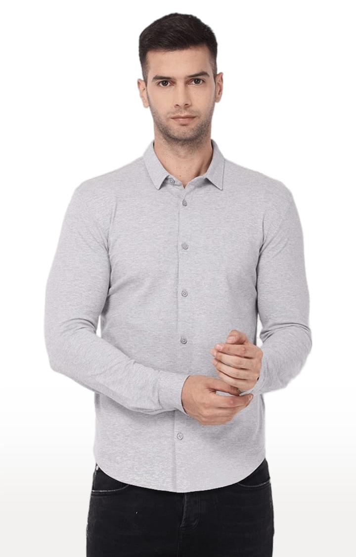 Men's Grey Cotton Blend Melange Casual Shirt