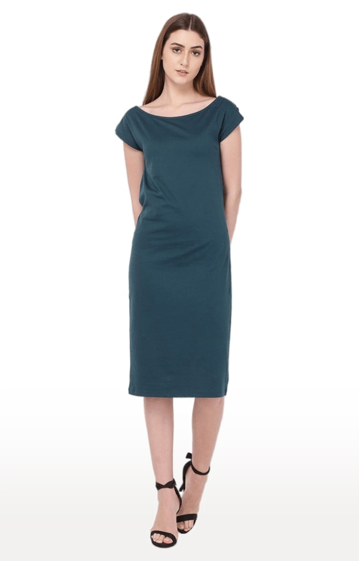YOONOY | Women's Green Cotton Solid Sheath Dress