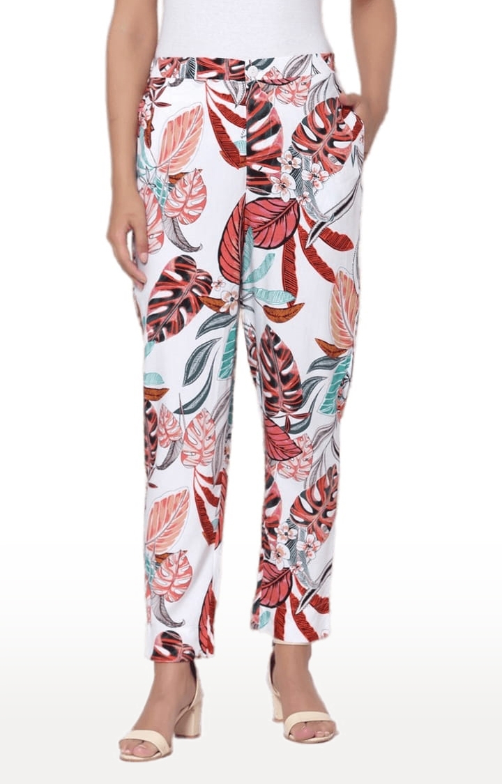 Women's Multicoloured Cotton Blend Tropical Casual Pants