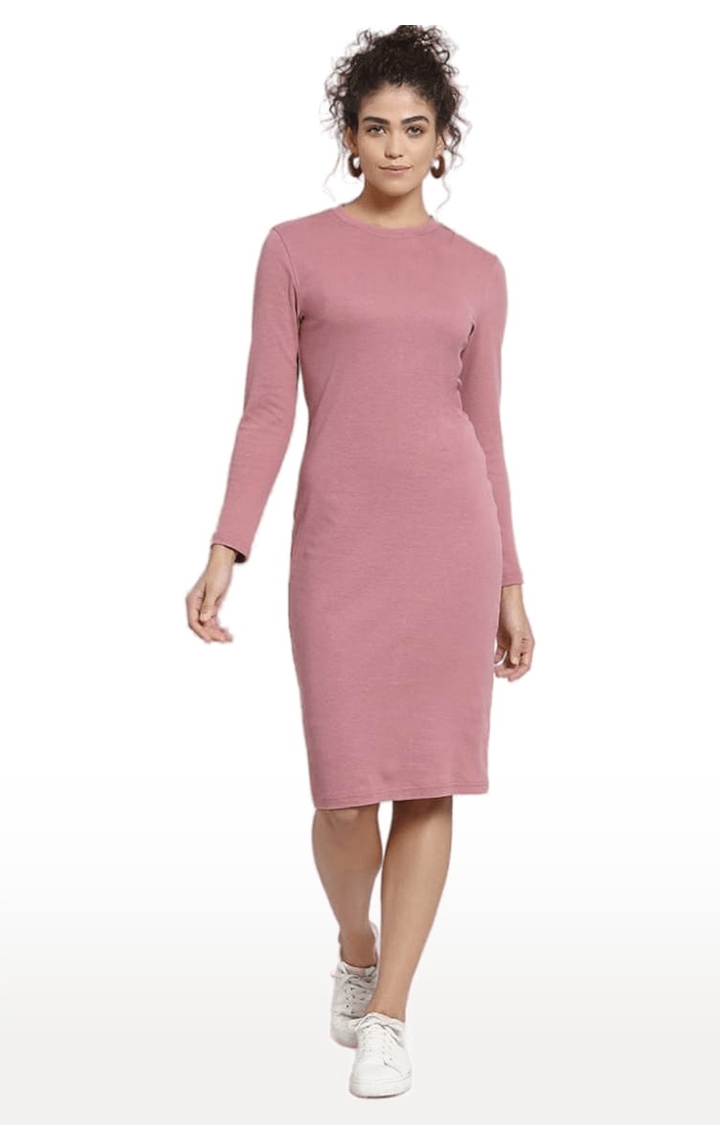 Women's Blush pink Cotton Solid Bodycon Dress