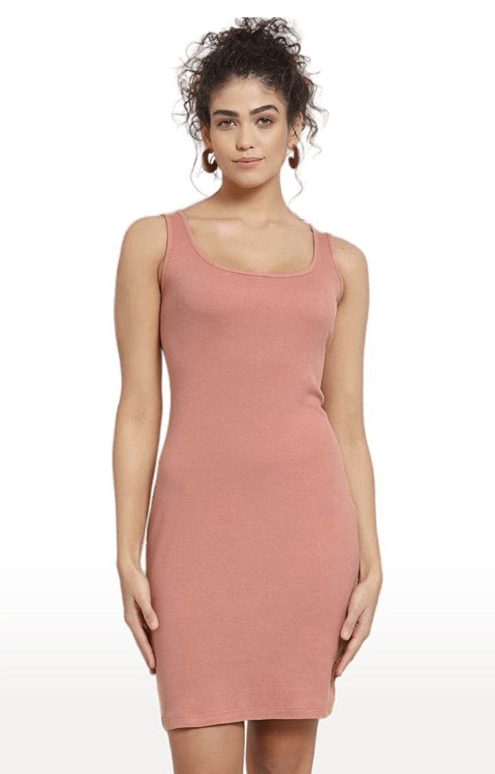 Women's Pink Cotton Solid Bodycon Dress