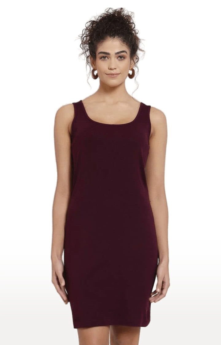 Women's Magenta Cotton Solid Bodycon Dress