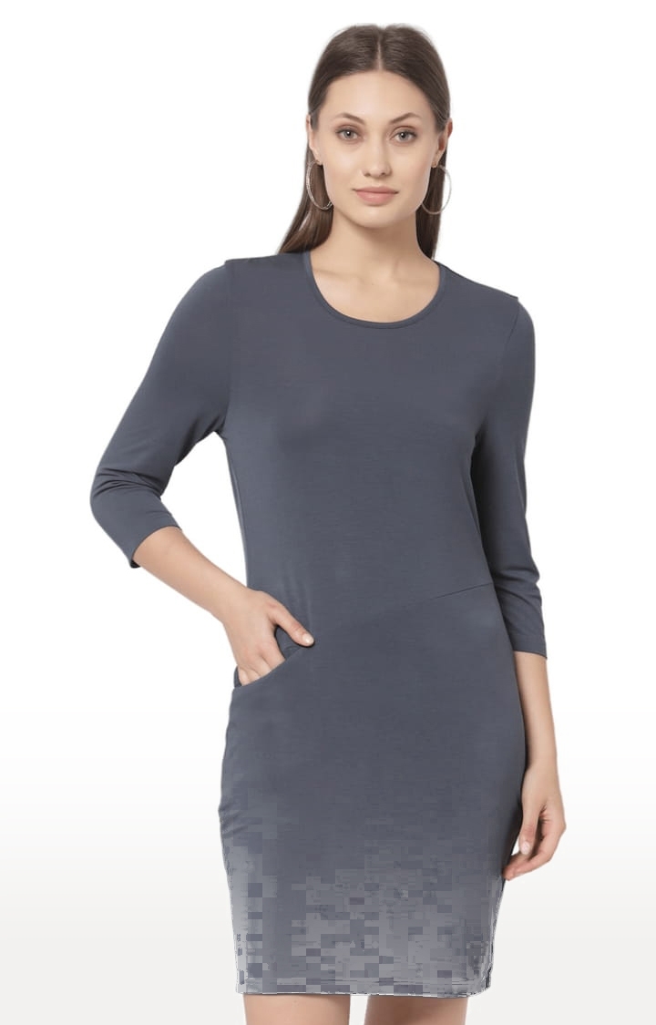 Women's Charcoal Grey Blended Solid Sheath Dress