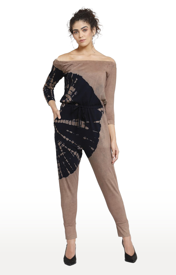 Women's Black & Brown Cotton Tie Dye Jumpsuit