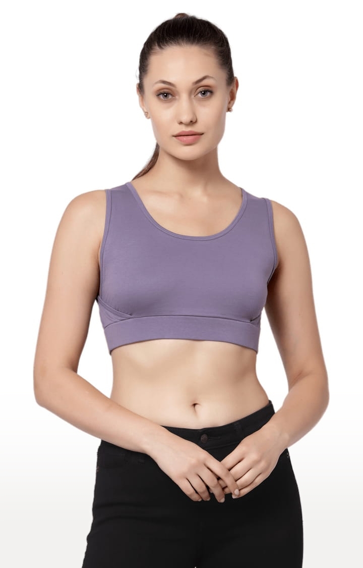 Women's Purple Cotton Blend Solid Activewear Crop Tops