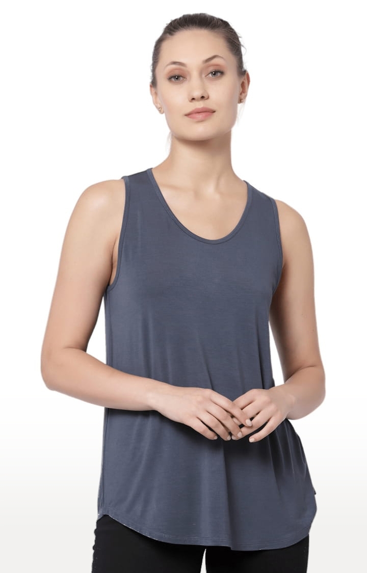YOONOY | Women's Grey Cotton Blend Solid Activewear Tank Tops