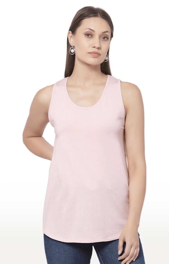 Women's Pink Cotton Blend Solid Activewear Tank Tops