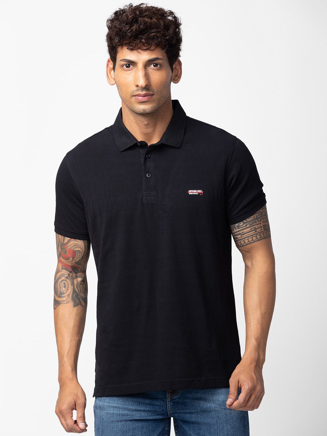 Spykar Men Black Cotton Regular Fit Half Sleeve Printed T-Shirt