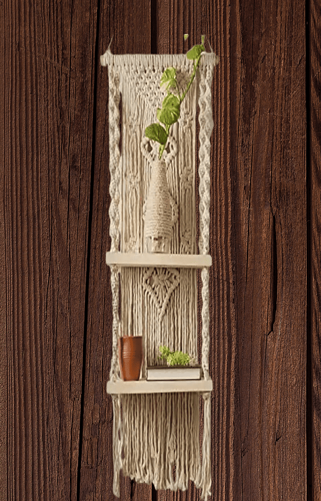 Gangadham soul for Earth handmade 100% natural macrame two shelf wall hanging