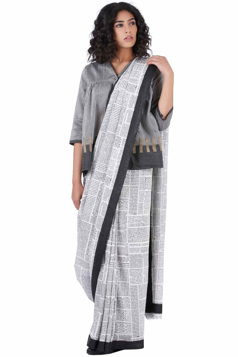 ABRAHAM AND THAKORE | Typography Print Chanderi Saree
