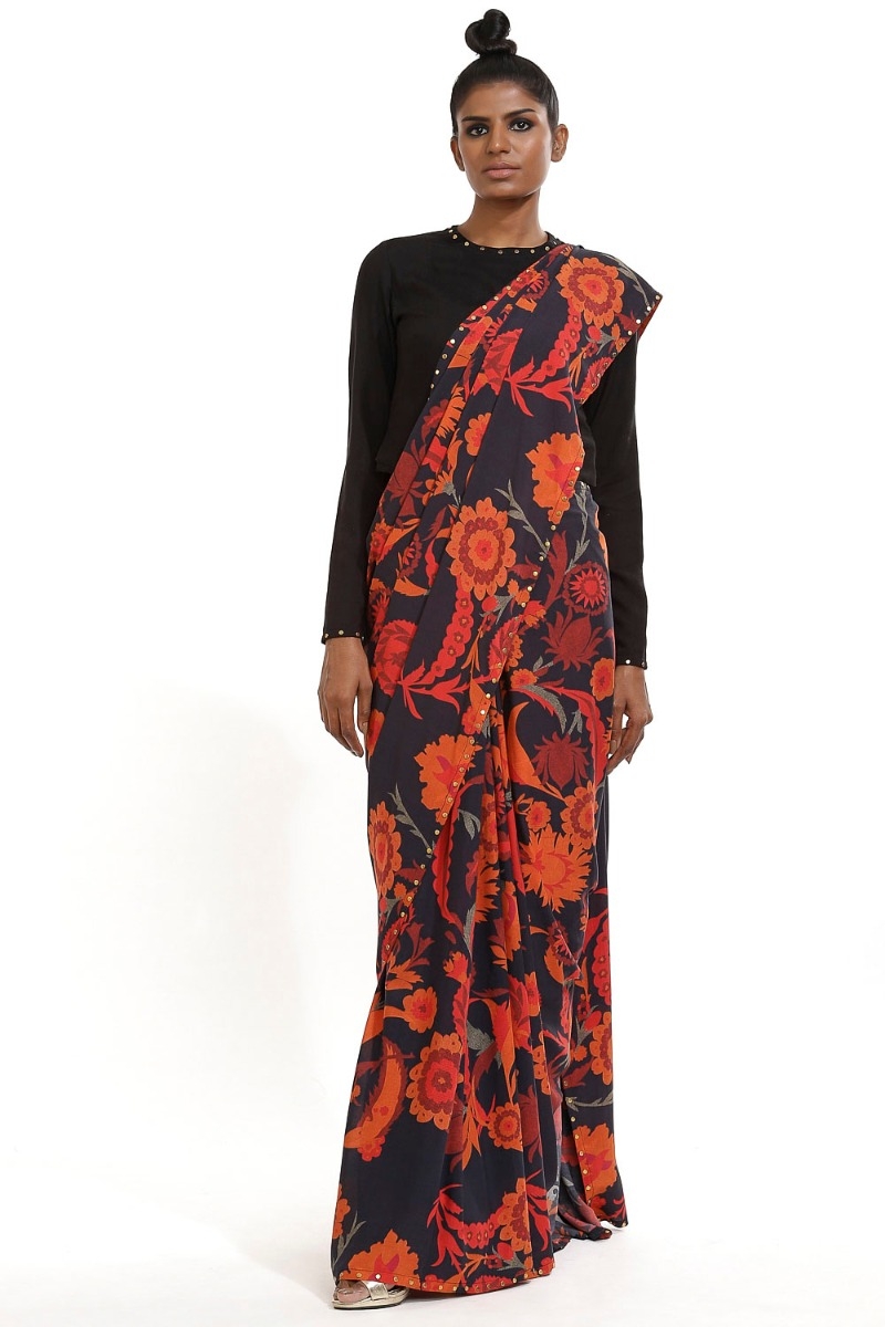 ABRAHAM AND THAKORE | Multi Color Floral Print With Metal Stud