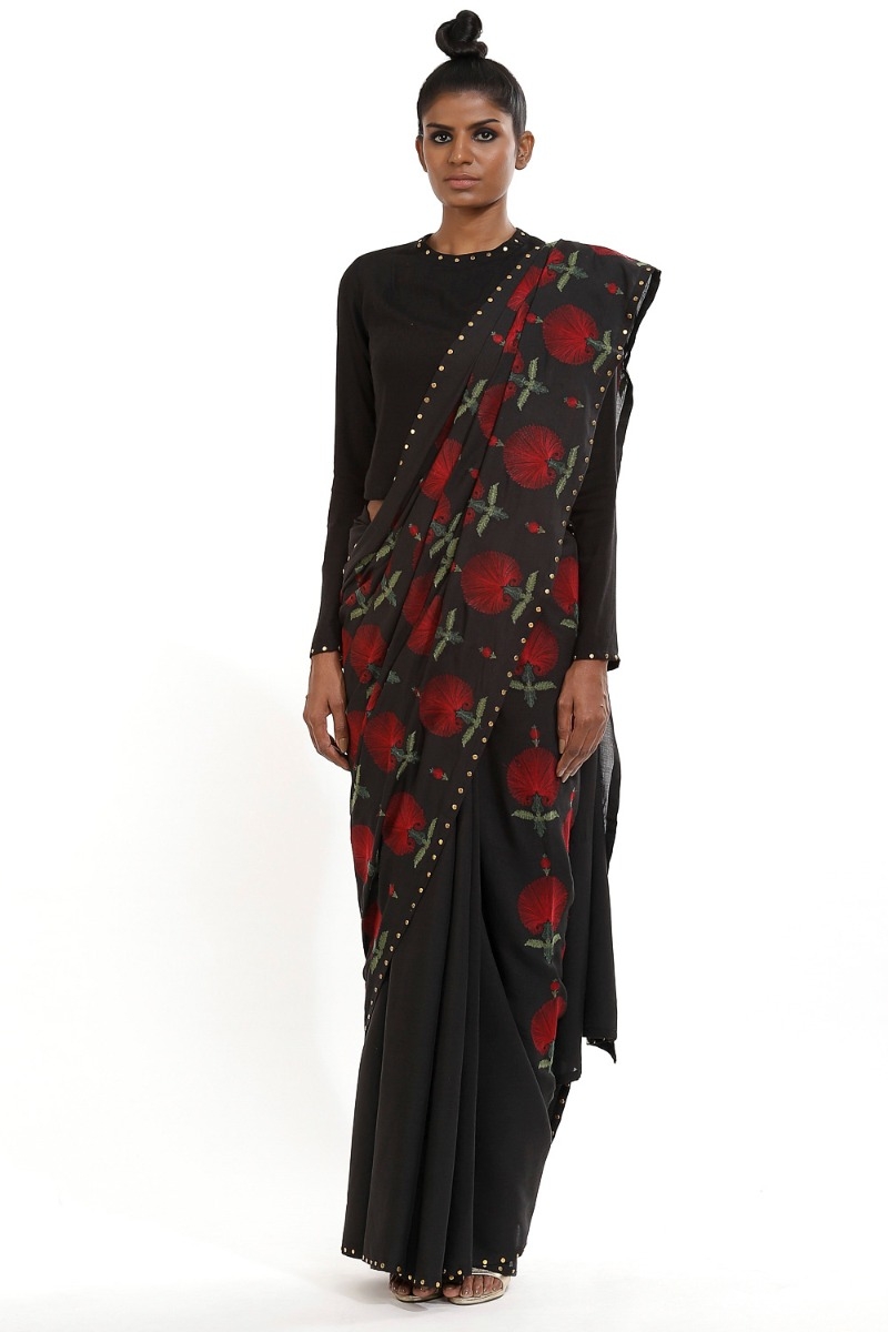 ABRAHAM AND THAKORE | Floral Buta Embroidery With Metal Stud Border