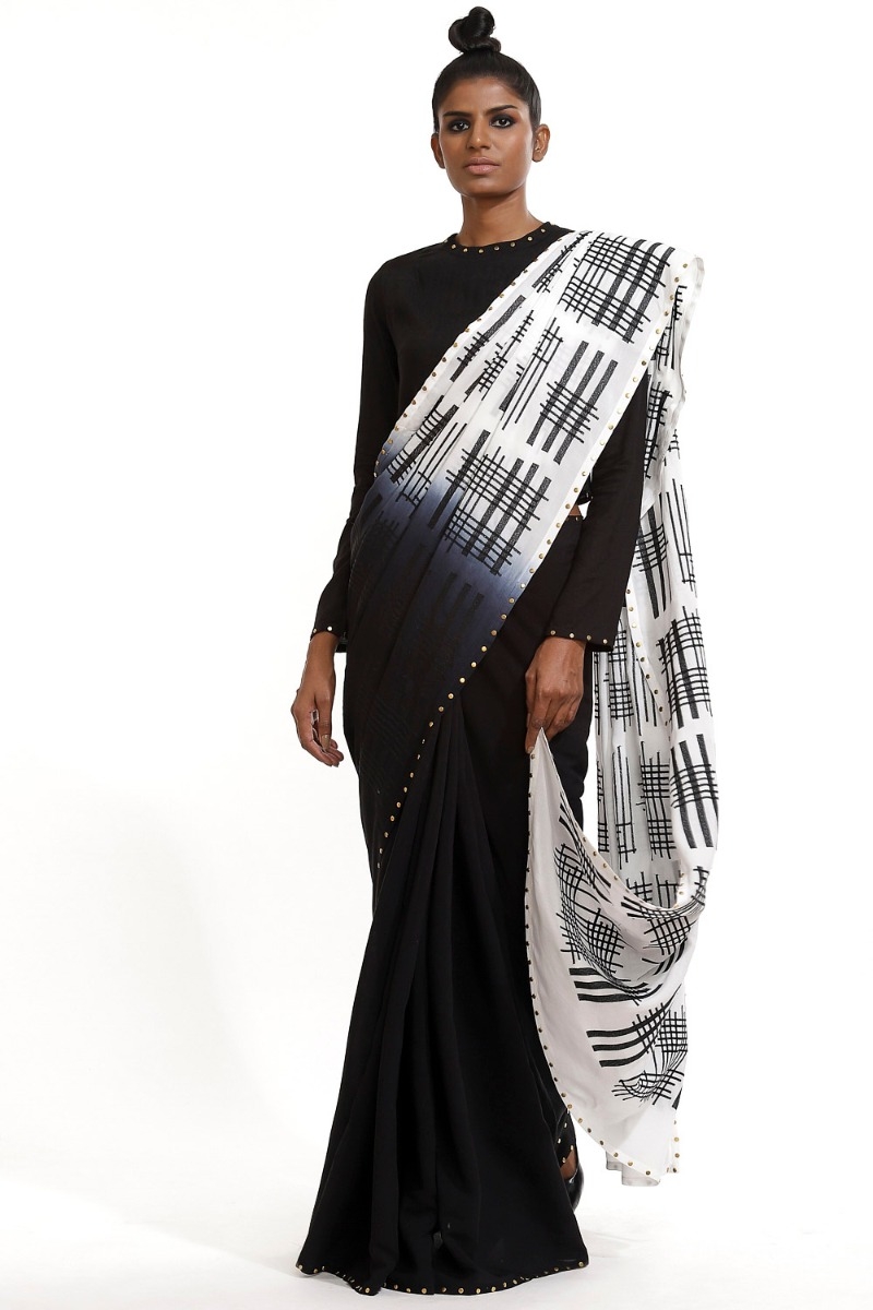 ABRAHAM AND THAKORE | Ombrey Dyed And Ebmroidered Check With Metal Stud Border
