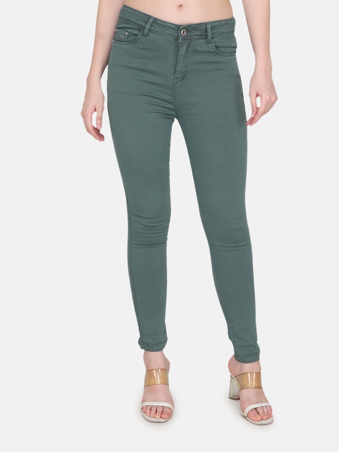Albion Women Green Denim Stretchable Jean