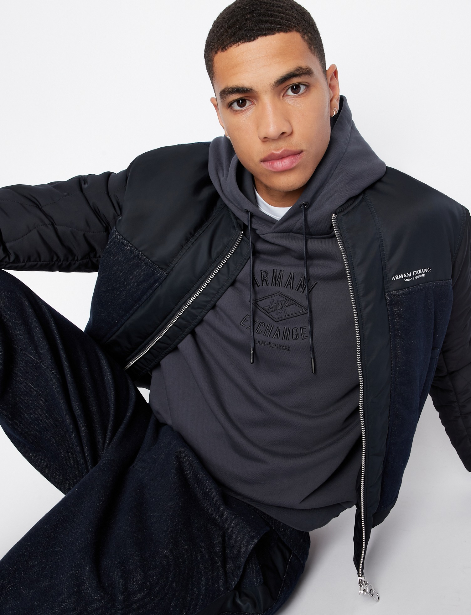 Logo Print Zip-Up Jacket With Denim Inserts