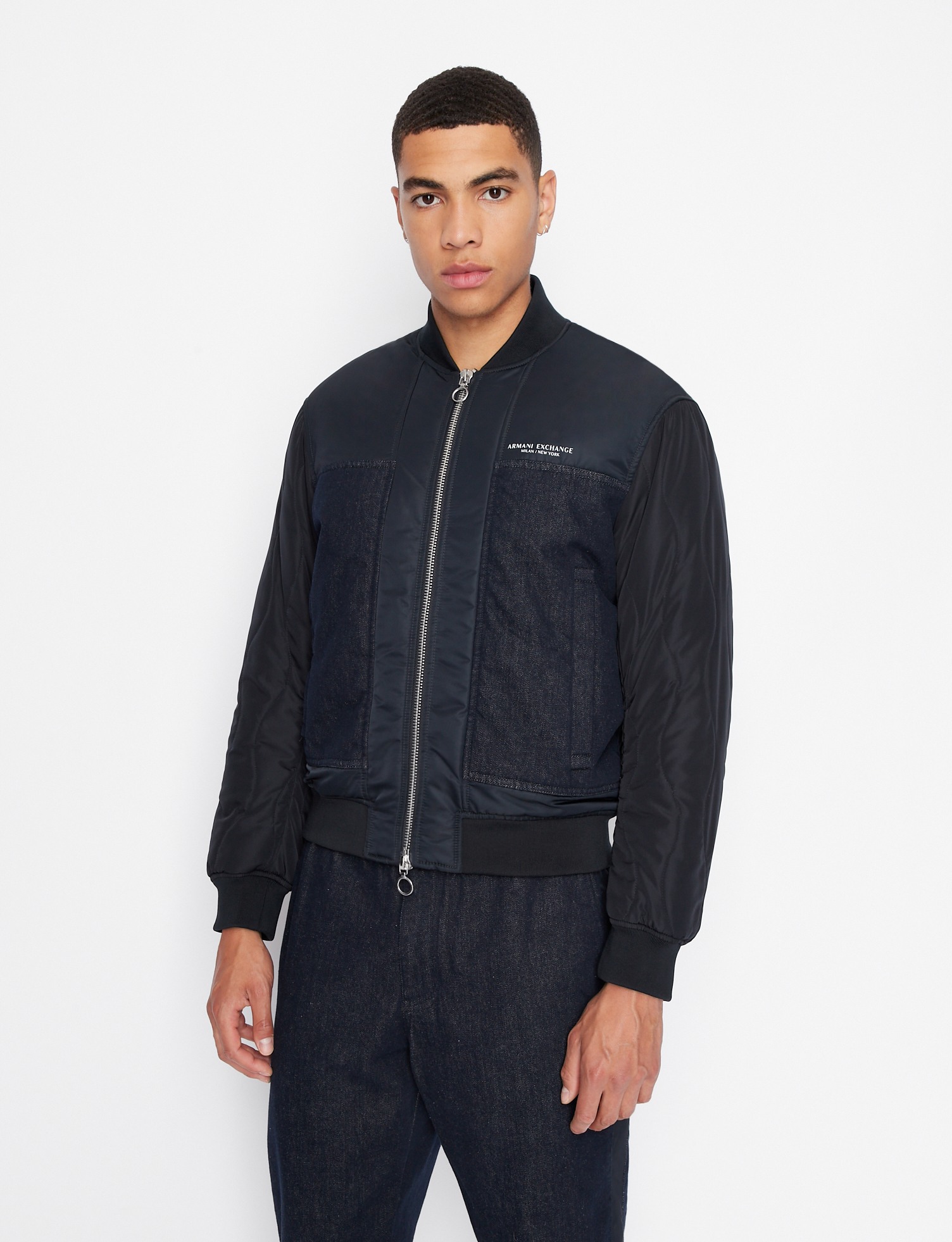 Logo Print Zip-Up Jacket With Denim Inserts
